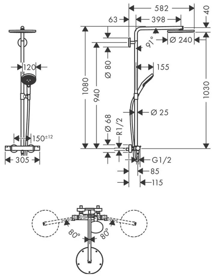 Hansgrohe Raindance Select S, Showerpipe 240 1jet PowderRain s termostatom, chróm,HAN-27633000