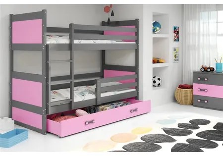 Detská poschodová posteľ RICO 200x90 cm Sivá  Ružová