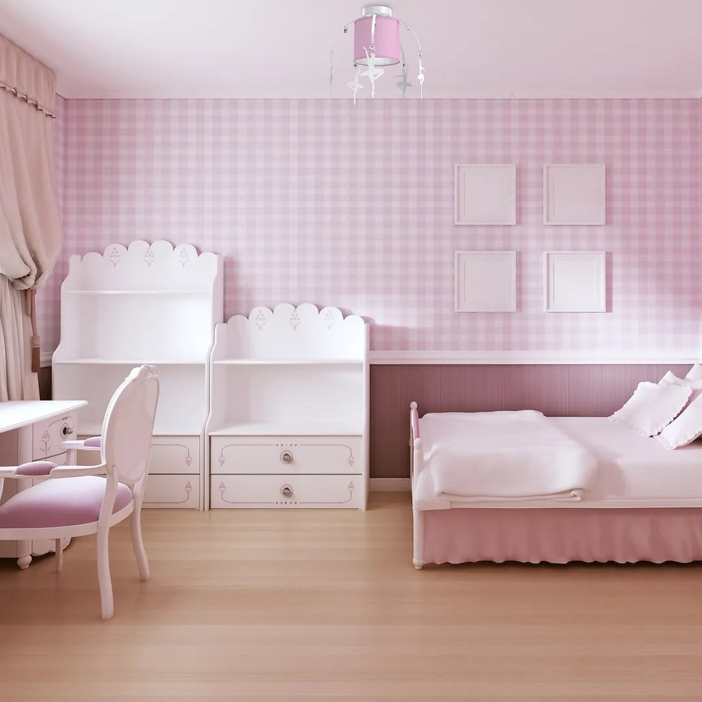 EUlight Detské stropné svietidlo Baletnica white, 1x ružové textilné tienidlo, w