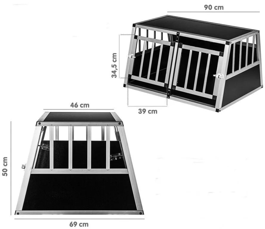 Hliníkový prepravný box pre psov, 89 × 69 × 50 cm, 14 kg