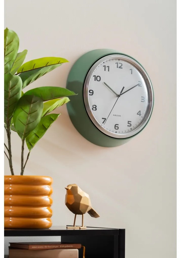 Dizajnové nástenné hodiny Karlsson 6006GR zelené,priemer 34 cm