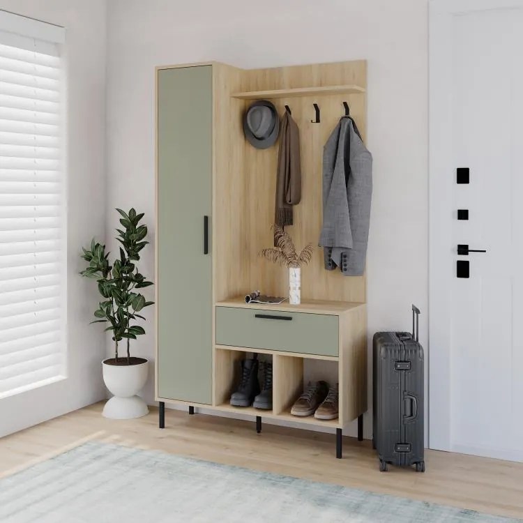 Predsieňová stena Houseland Acton dub safírový/popolavá zelená