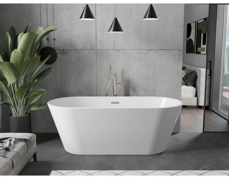 Mexen Flavia, voľne stojaca vaňa 150 x 75 cm, biela, brúsená oceľ prepad, 54031507500-97