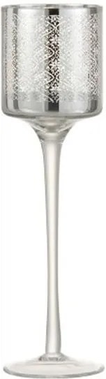 Sklenený svietnik na nohe Oriental silver - Ø 7 * 25cm