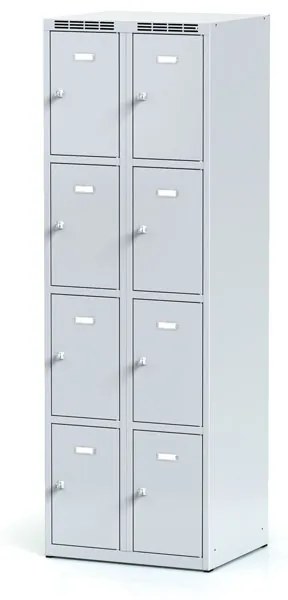 Alfa 3 Šatníková skrinka s úložnými boxami, 8 boxov, 1800 x 600 x 500 mm, otočný zámok, sivé dvere
