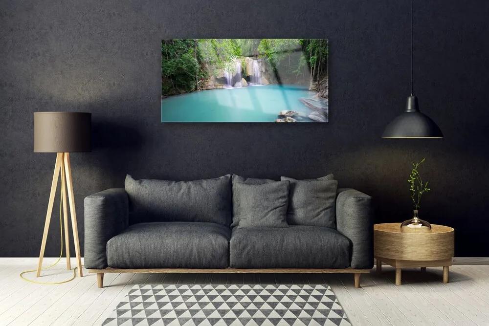 Obraz na skle Vodopád les jazero príroda 100x50 cm