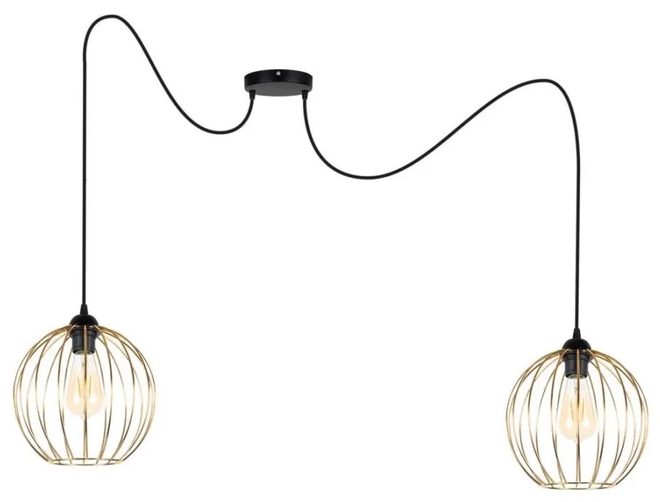Luster na lanku MATT 2xE27/60W/230V pavúk čierna/zlatá