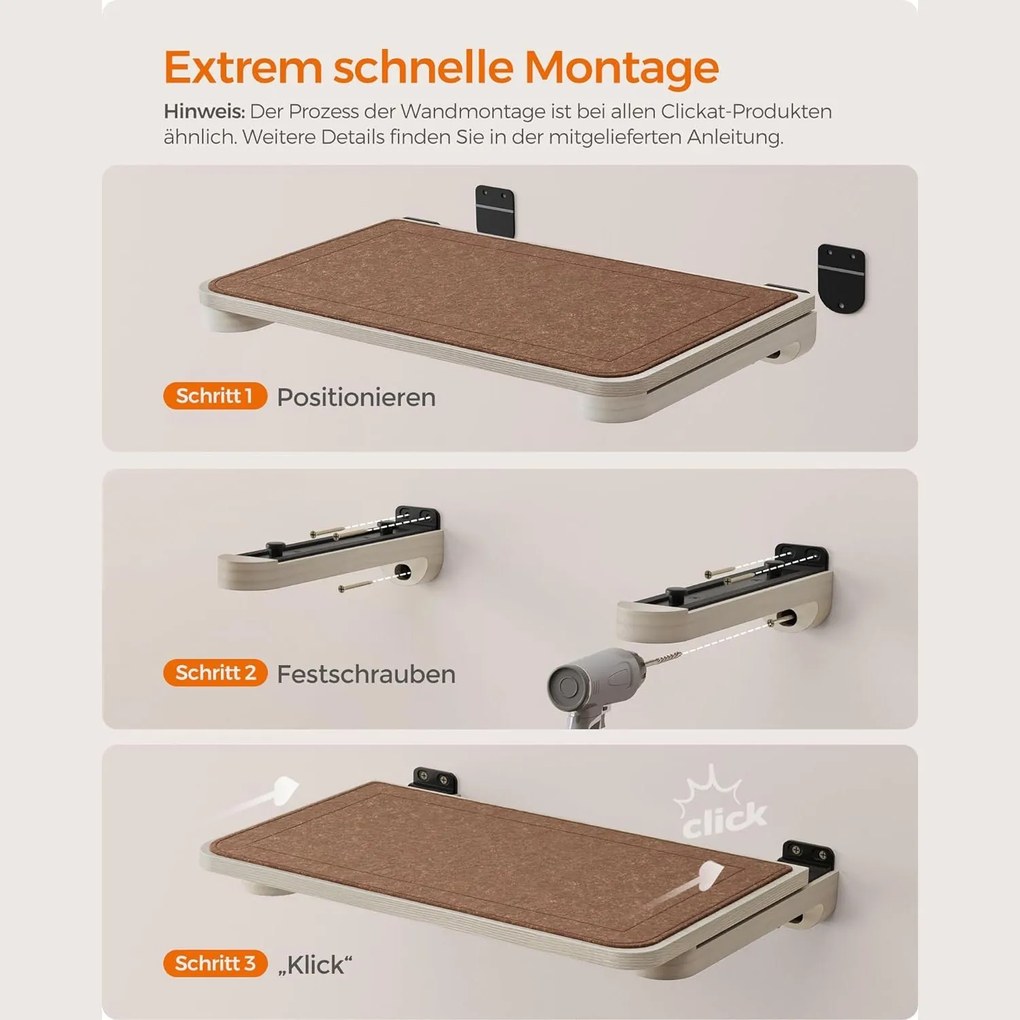 Feandrea Clickat nástenná polica, mostík pre mačky, nábytok na lezenie, hnedá farba