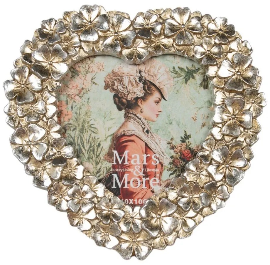Strieborný antik fotorámik srdca s kvetmi - 15*2*17cm / 10*10 cm
