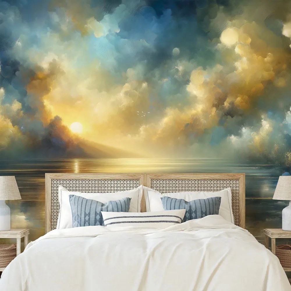 Samolepiaca tapeta zlaté slnko nad modrou hladinou