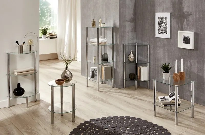 Prístavný stolík Erden, kov/sklo