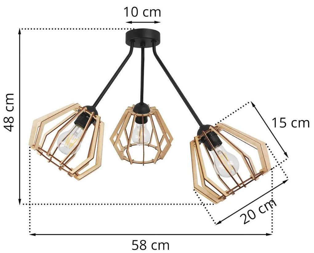 Stropné svietidlo TIMBER TRIO 5, 3x drevené tienidlo