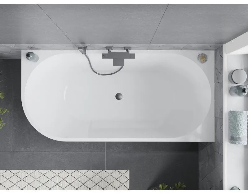 Mexen Mia, voľne stojaca rohová vaňa pravá 160 x 80 cm, biela, prepad brúsený grafit, 52691608000P-66