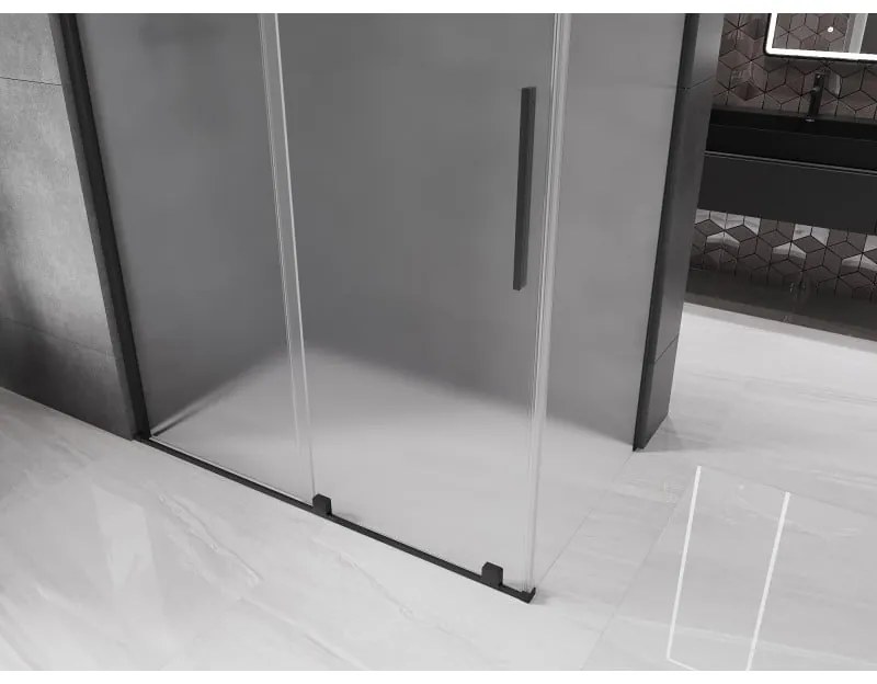 Mexen Velar, sprchový kút s posuvnými dverami 160 x 90 cm, 8mm sklo námraza, čierna matná, 871-160-090-31-70
