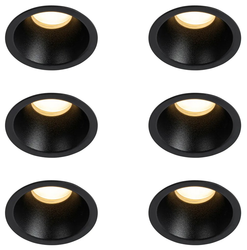 Sada 6 čiernych zabudovaných bodových svetiel GU10 35 mm IP44 - Dept