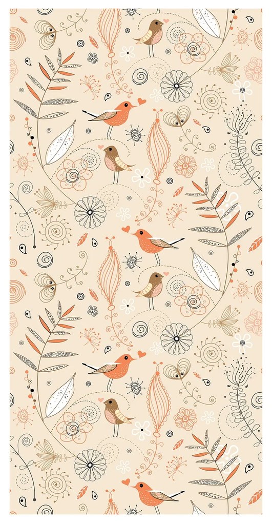 Tapeta - Kvetinový dekor s vtáčikmi