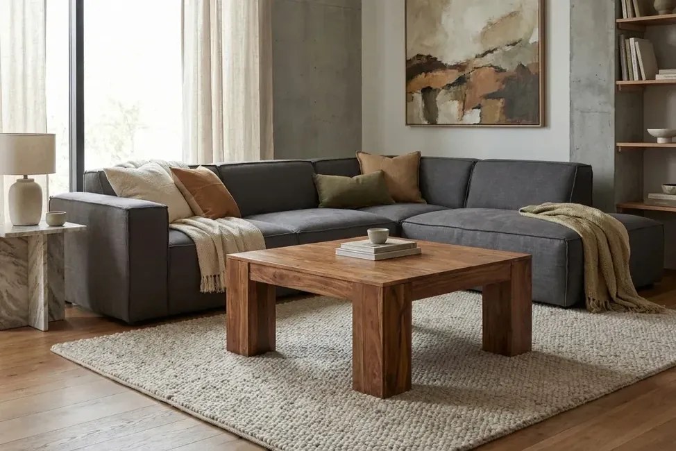 Konferenčný stolík Quadro Masív Akácia 90cm – Srdce vašej modernej obývačky