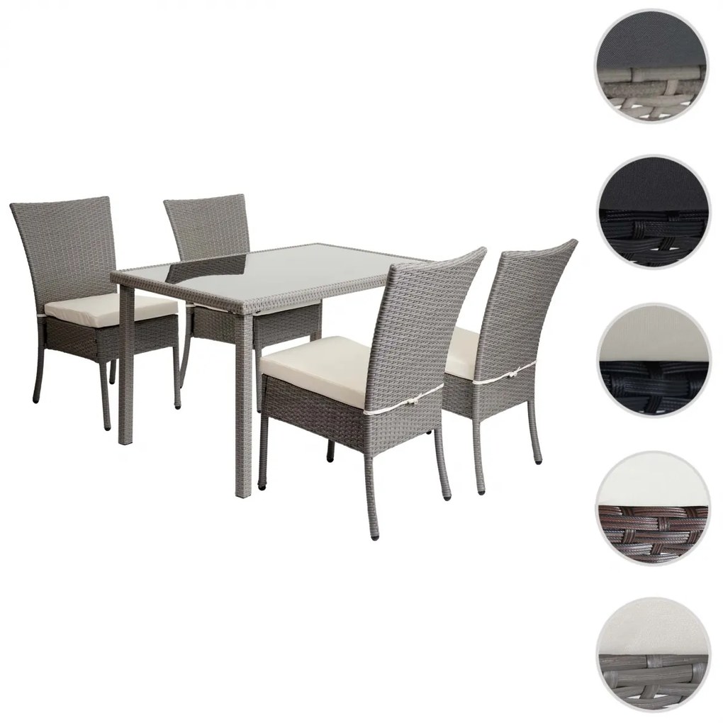 4x Stolička a stola HWC-G19, polyratan, 120x75cm - čierna, vankúše tmavosivá