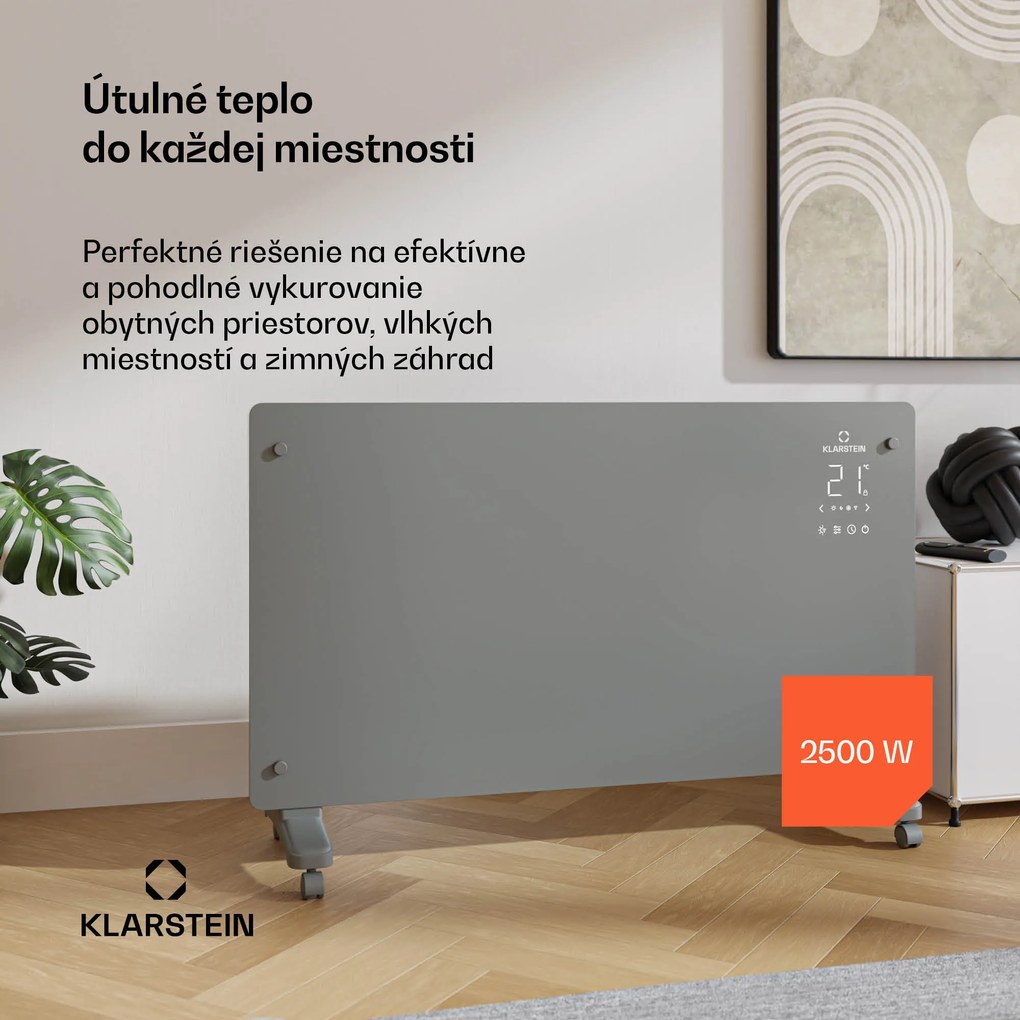 Klarstein Bansin Crystal Smart Konvektor 2500, 2500 W, Aplikácia, 5- 50 °C, LED displej, Dotykový displej