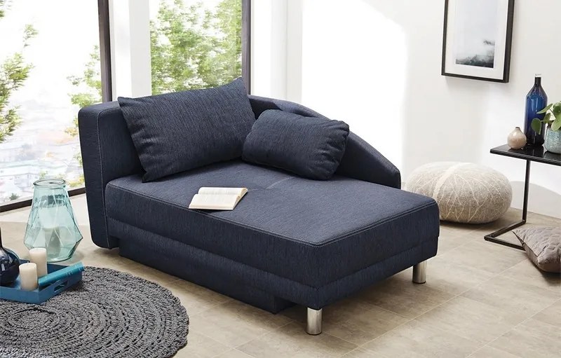 Pohovka s bočnou opierkou Roy, modrá tkanina, rozkladacia