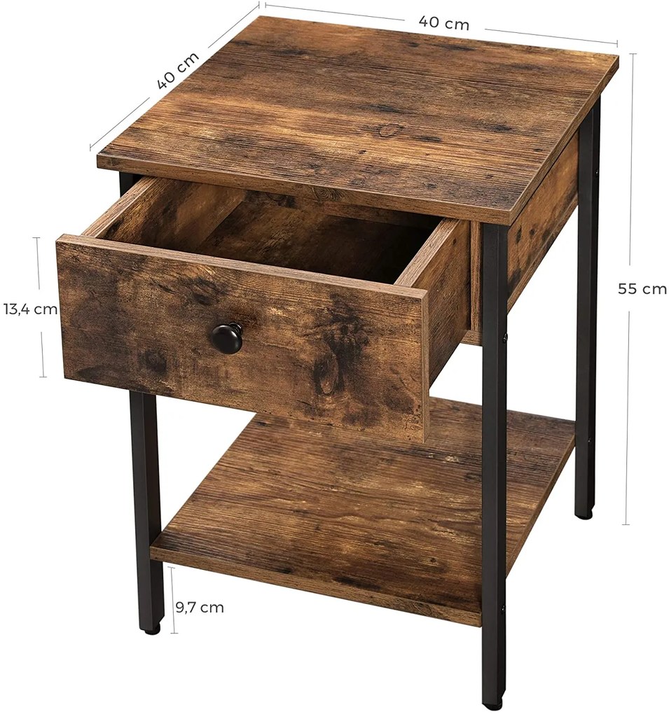 Odkladací stolík so zásuvkou TAYLOR 40x40 cm, rustikálne hnedý