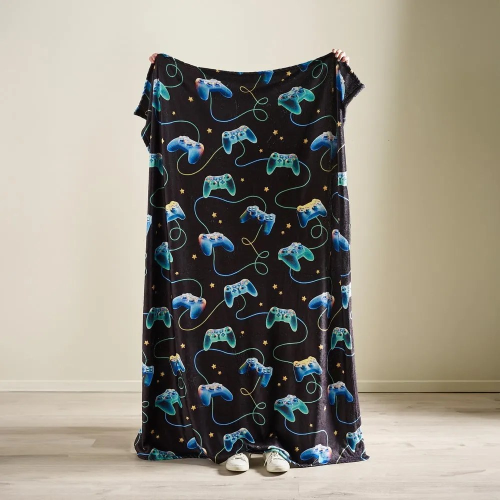 Čierna/modrá detská deka z mikroplyšu 130x170 cm Gamer – Catherine Lansfield