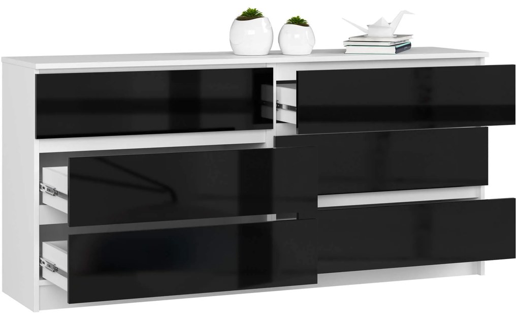 Komoda Rollo V 160,4 cm biela/čierna lesklá