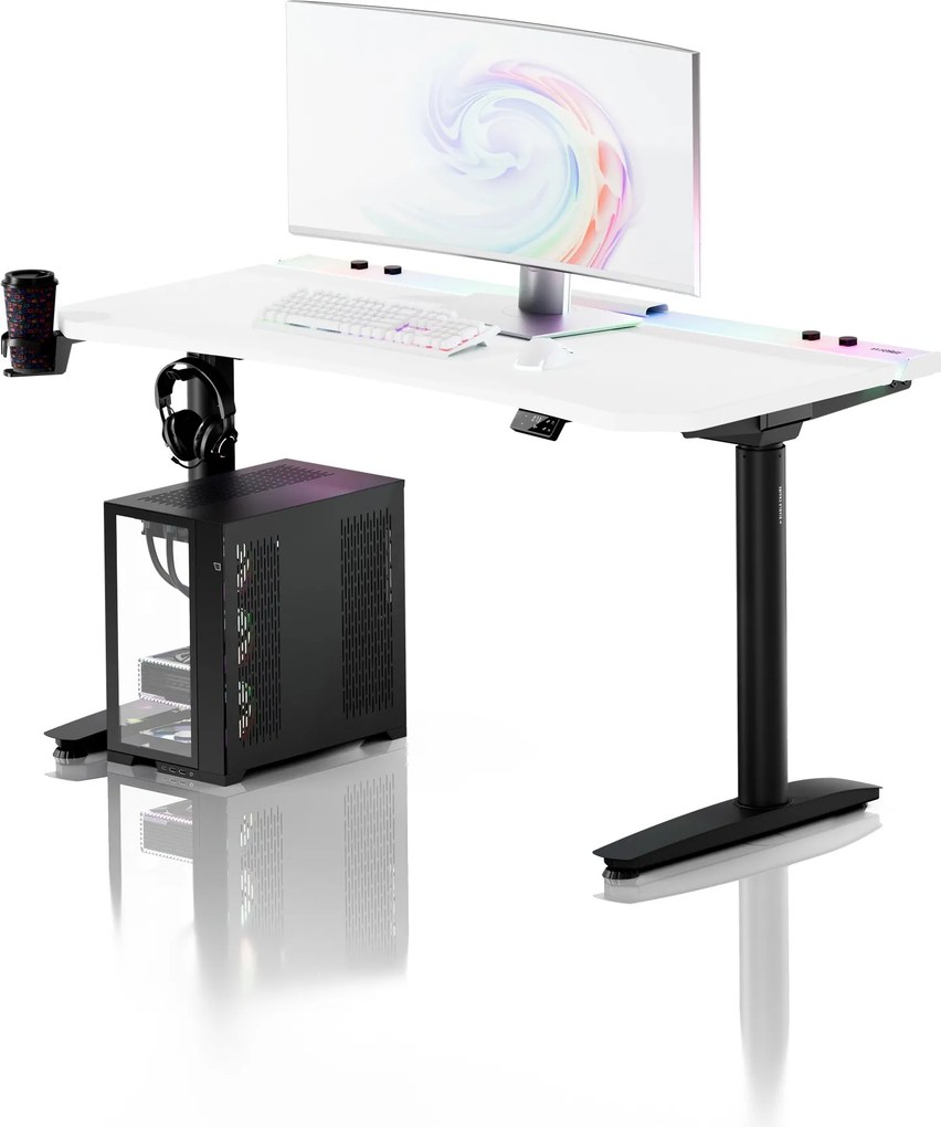 Elektrický herný stôl RGB s držiakmi, bielo-čierny, 140 cm: Diablo X-Forge 1400