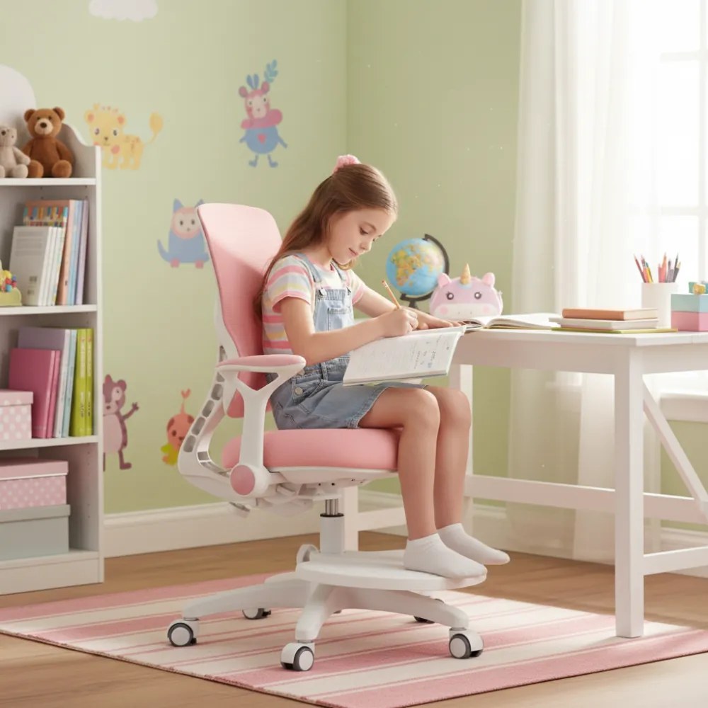 Detská rastúca stolička Neoseat JUNI 006 — látka, prateľný poťah, ružová