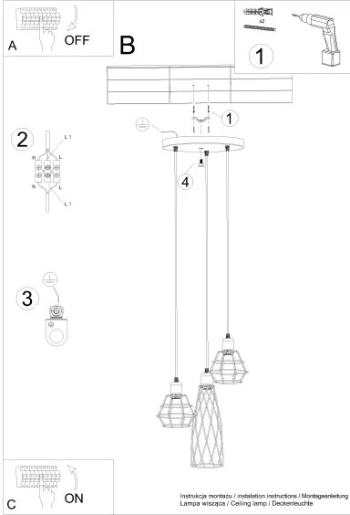 Sollux SL.1166 - Luster na lanku SUBA 3xE27/15W/230V čierna