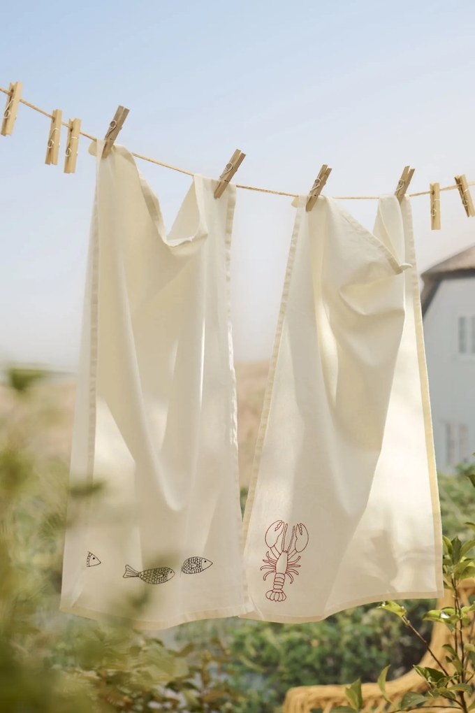 Ib Laursen Bavlnená utierka s výšivkou Atlantis Blue Fish