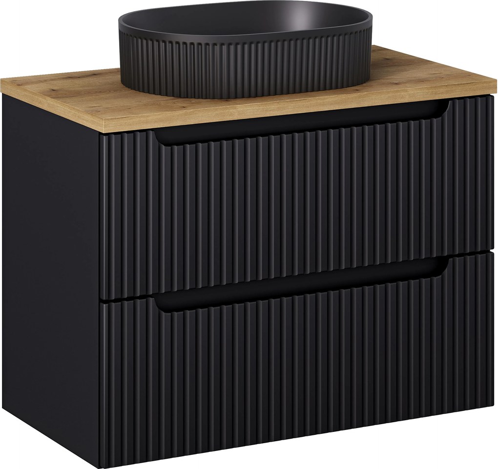 Comad Kúpeľňová skrinka s doskovým umývadlom SET-NOB B OAK 80 čierna mat/dub coast evoke