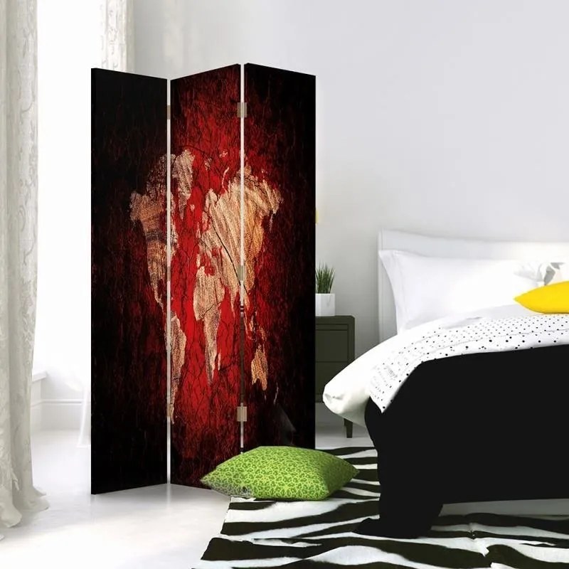 Gario Paraván Rustikálna mapa sveta v červenej farbe Rozmery: 110 x 170 cm, Prevedenie: Klasický paraván