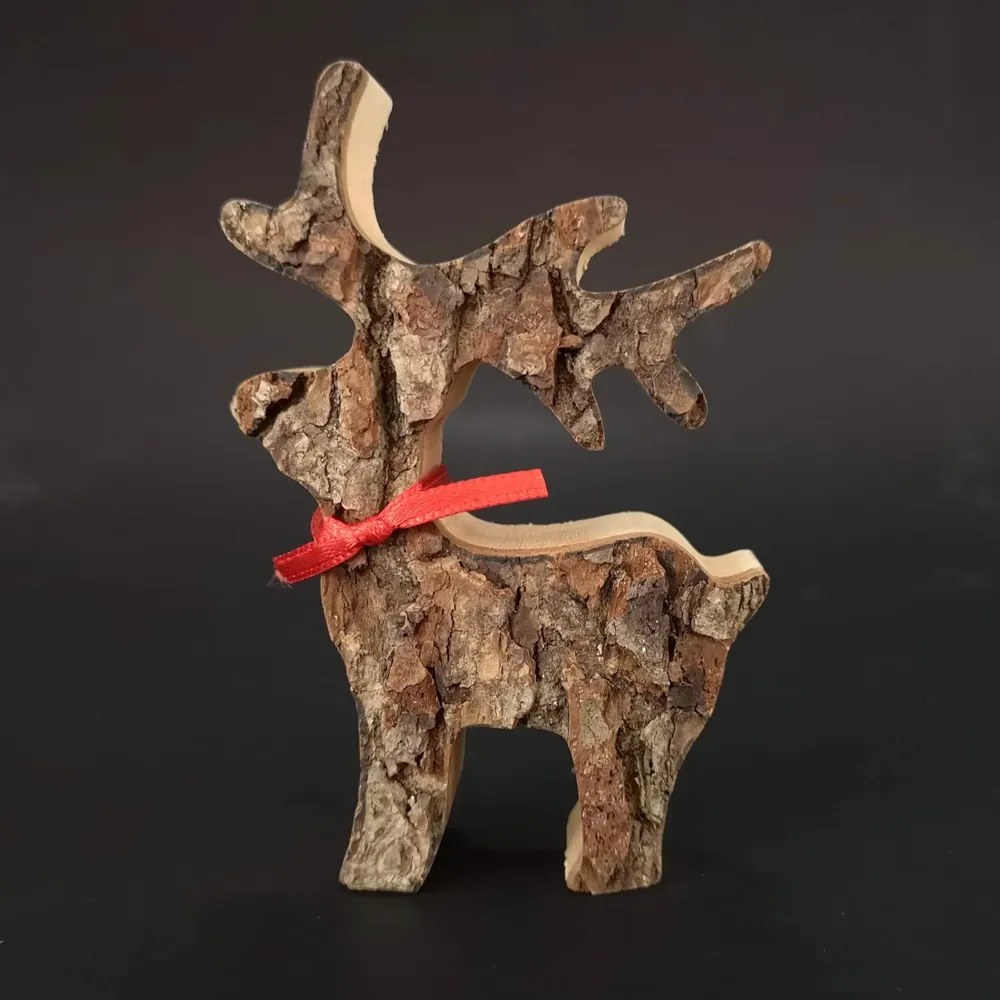 AMADEA Drevený jeleň s kôrou, masívne drevo, výška 8 cm