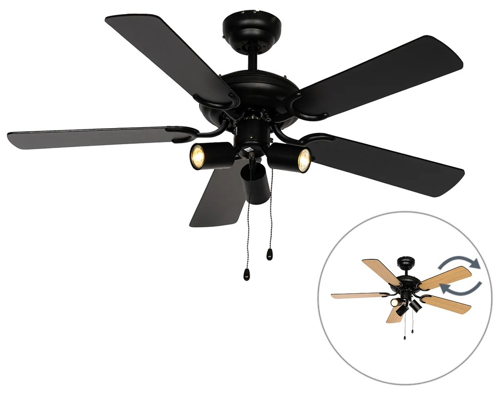Stropný ventilátor čierny s ťahovým spínačom 3-svetlo - Mistral Jeana