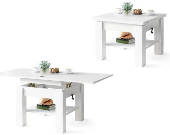 Rozkladací konferenčný/jedálenský stôl so zvíhacou doskou CALEB biela