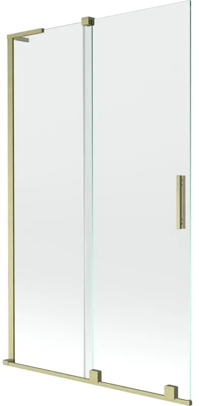Mexen Velar L, 2-krídlová posuvná vaňová zástena 110 x 150 cm, 8mm číre sklo, zlatý matný profil, 896-110-003-01-55