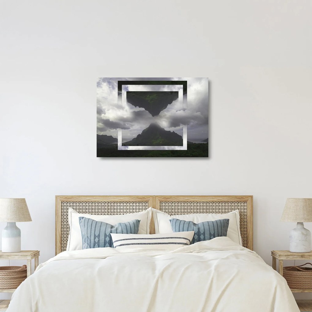 Sklenený obraz - Hory na Islande, geometrická koláž (70x50 cm)