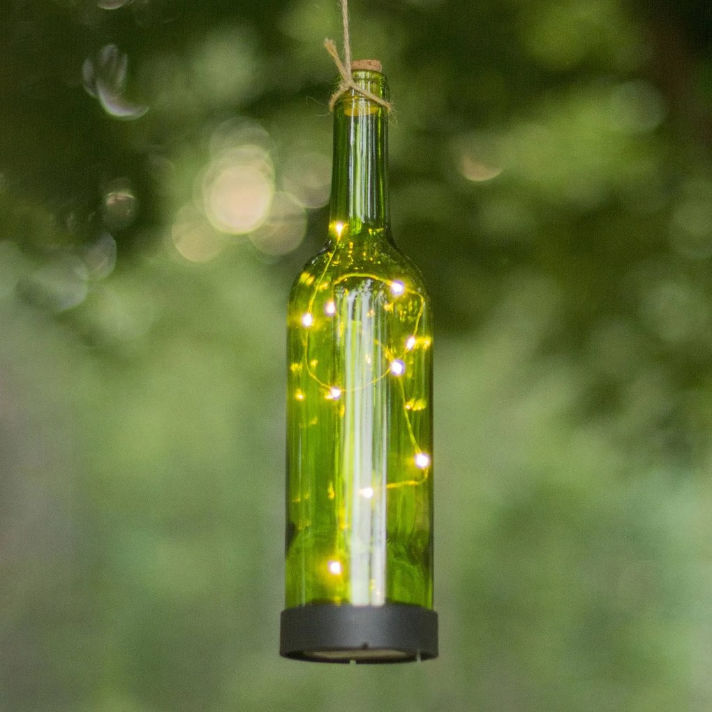Solárna LED lampa Bottle, zelená