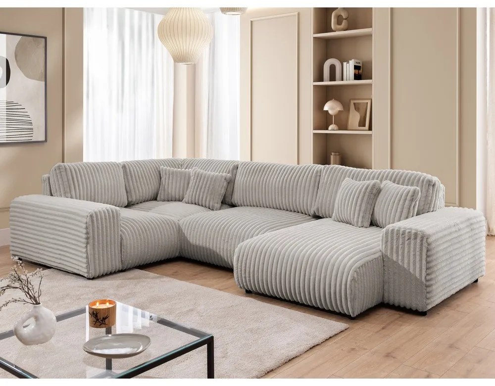 Svetlosivá menčestrová rohová pohovka (ľavý roh/do tvaru "U") Justin – Ropez