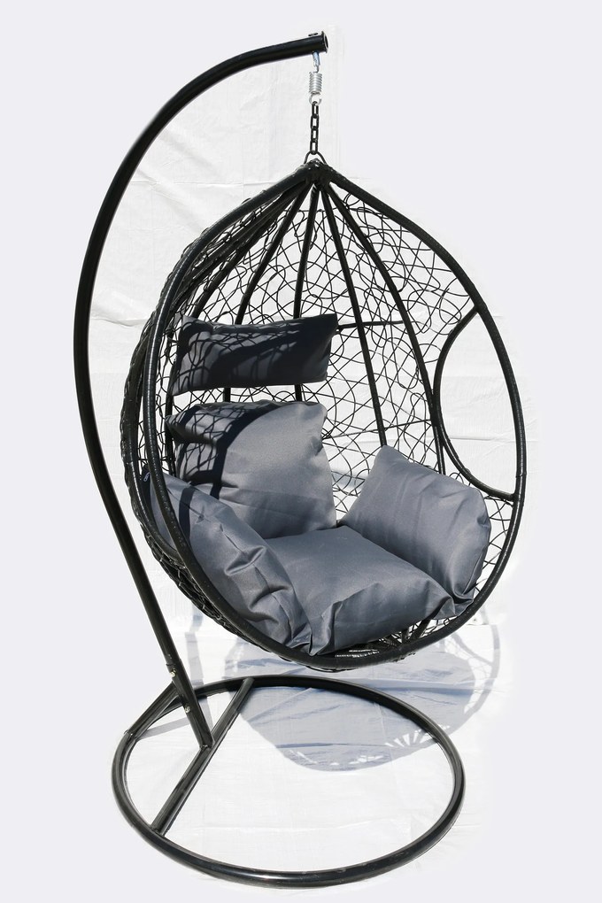 Závesné kreslo 06 čierne so sivou poduškou