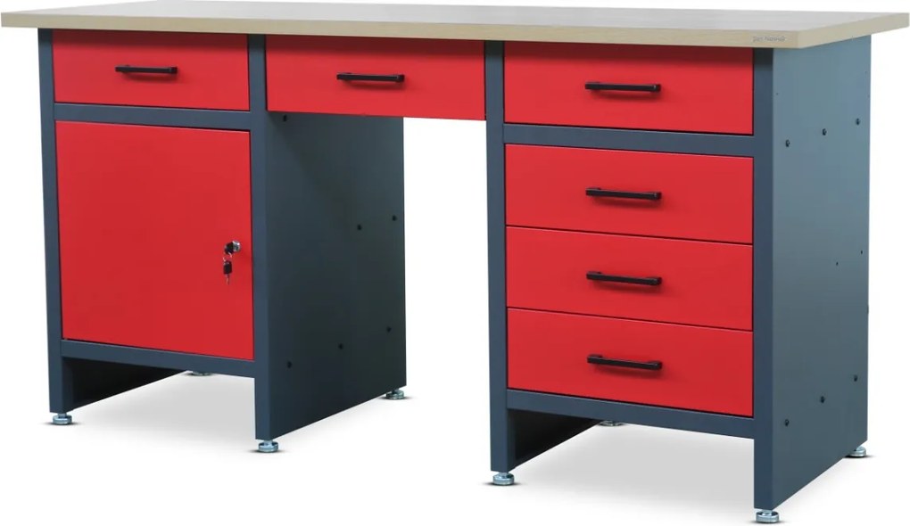 Dielenský stôl so zásuvkami FRANK, 1700 x 850 x 600 mm, antracitová červeny