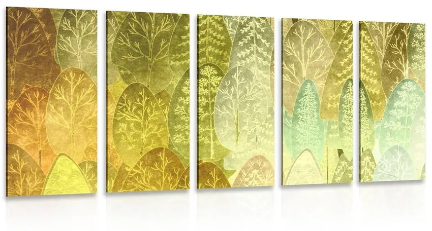 5-dielny obraz zaujímavé zelené asymetrické stromy Varianta: 100x50