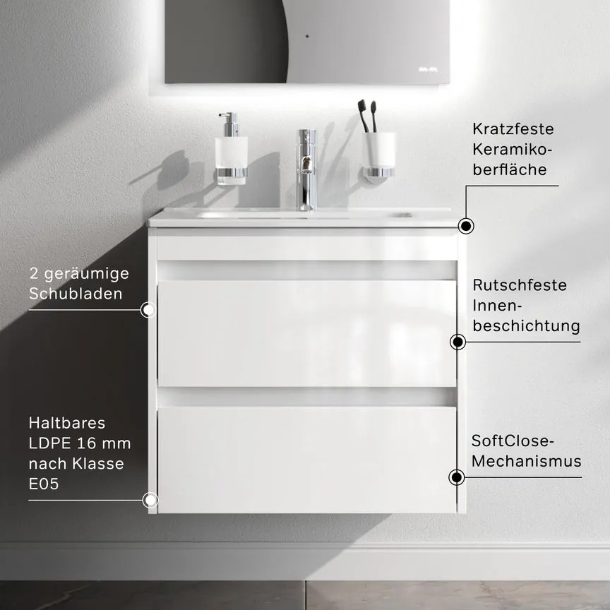 Skrinka s umývadlom 60 AM.PM Spike MPA-FHX0602WG-WCC0602WG závesná, 2 zásuvky, lesklá biela