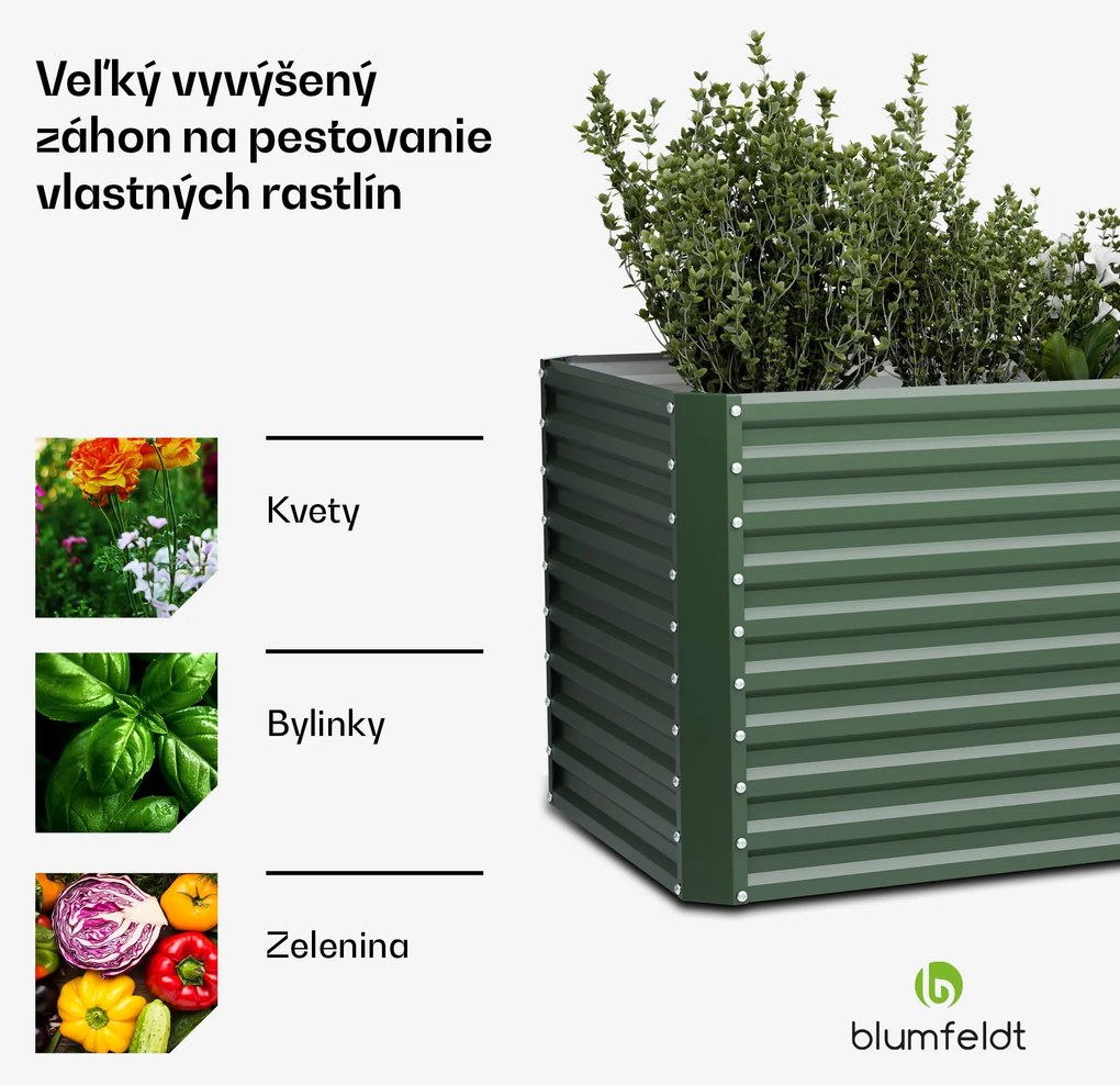 Blumfeldt High Grow Straight vyvýšený záhon, 1800 L, Ergonomický, Odolný voči poveternostným vplyvom, Otvorená základňa