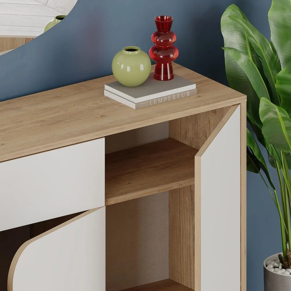 Nízka komoda v dekore duba v bielo-prírodnej farbe 140x79 cm Nola – Marckeric