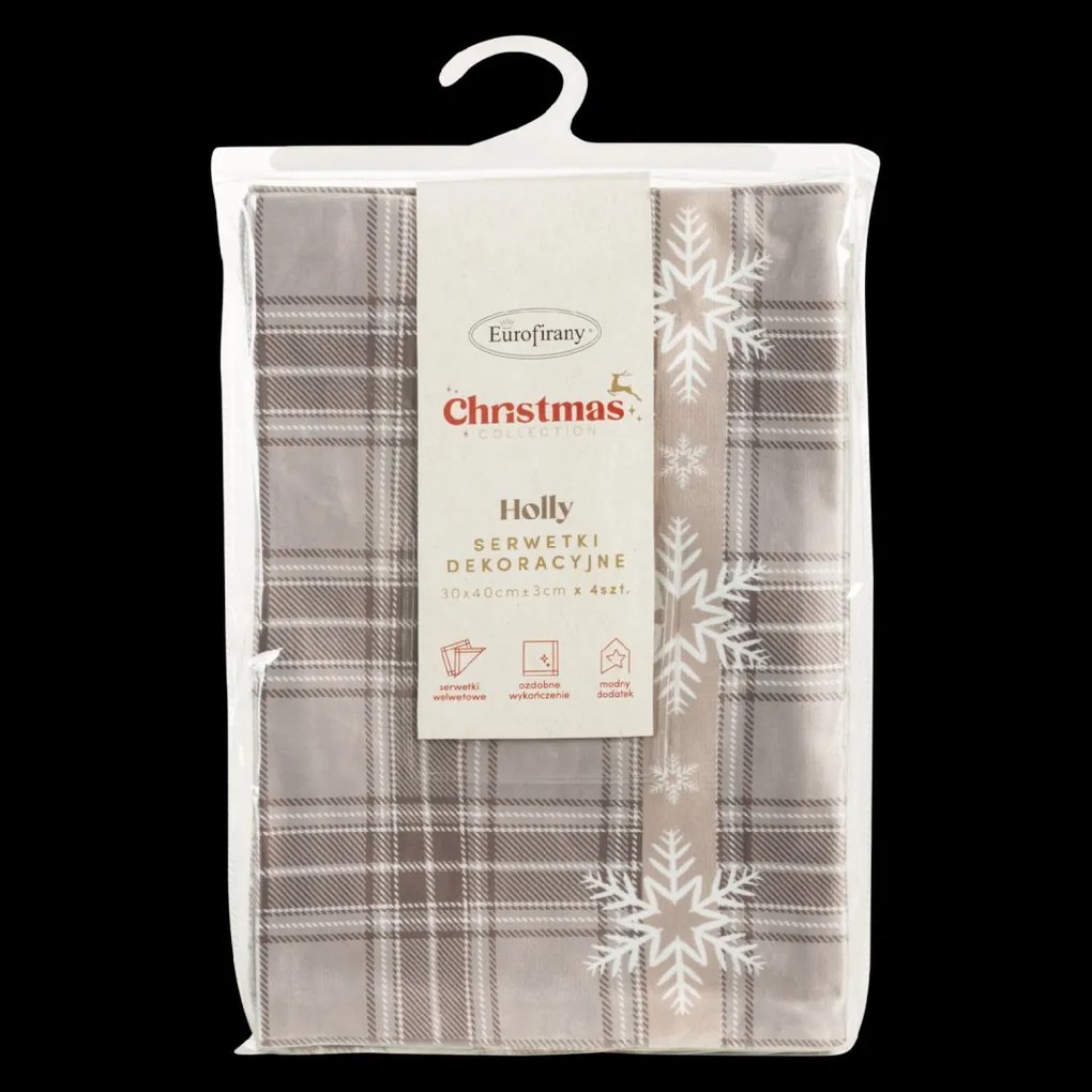 SADA 4 KS VIANOČNÉ PRESTIERANIE NA STÔL HOLLY 30X40 CM VZOROVANÁ