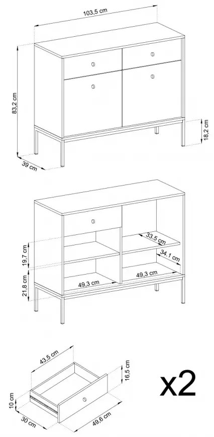 Komoda Mono II 104 cm so zásuvkami modrá/čierna