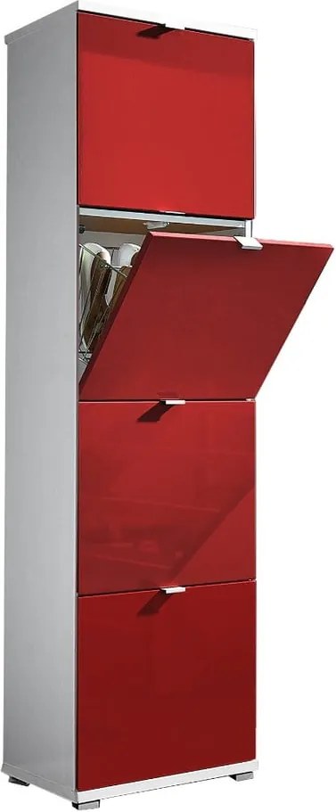 Biela skrinka na topánky s červenými zásuvkami Germania Colorado, výška 174 cm
