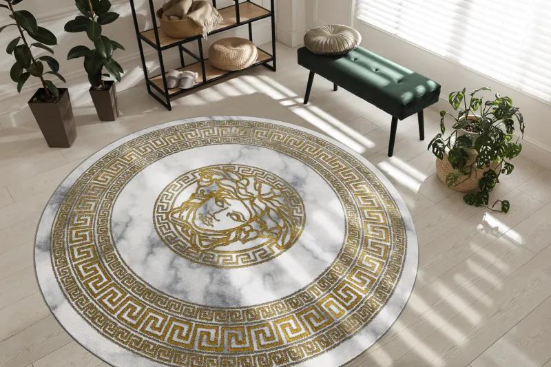 Koberec okrúhly EMERALD exkluzívne 1011 glamour, medúza grécky rám krém / zlato Veľkosť: kruh 160 cm